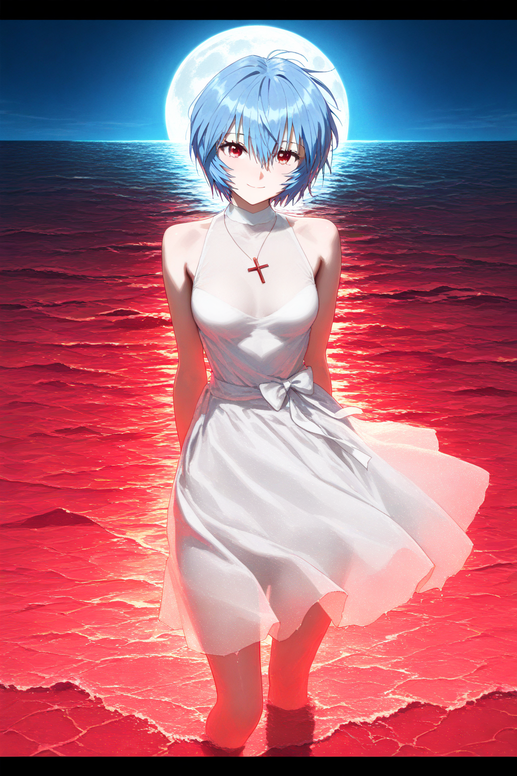 35979038-746242155-1girl,bangs,bare shoulders,red eyes,bow,smile,dress,hair between eyes,letterboxed,short hair,looking at viewer,blue hair,white d.png